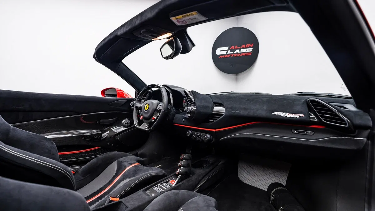 2020 Ferrari 488 Pista Spider interior, Alcantara Nero