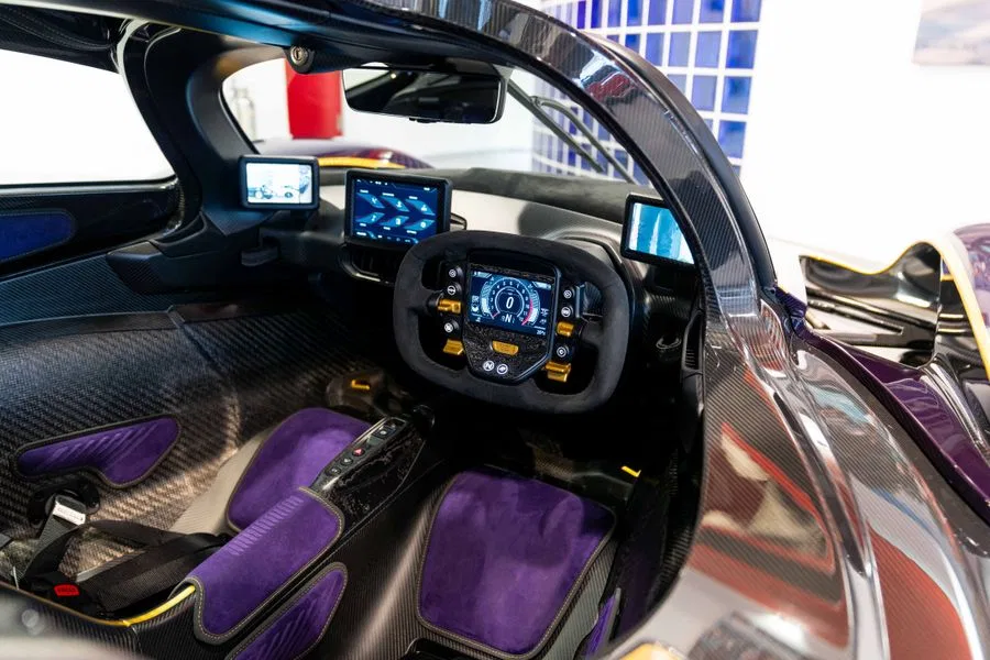2024 Aston Martin Valkyrie interior, dashboard, Purple Alcantara