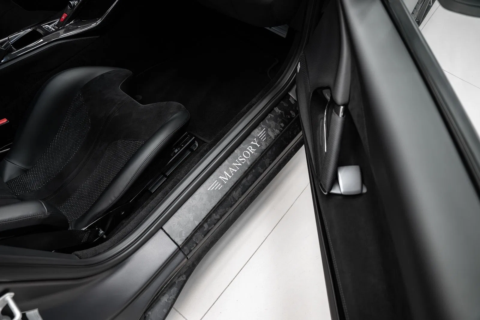 2019 Mansory 812 Superfast Stallone interior, door sill, Nero (Black) – Full Leather & Alcantara