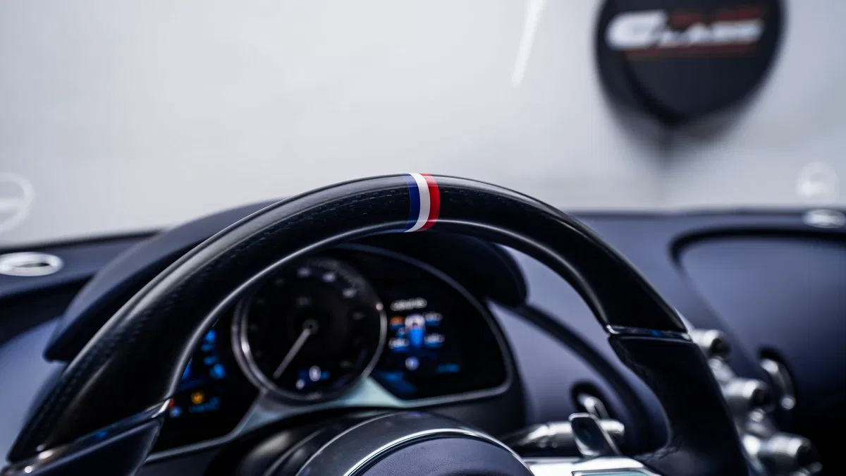 2019 Bugatti Chiron Sport 110 Ans interior, steering wheel, Blue