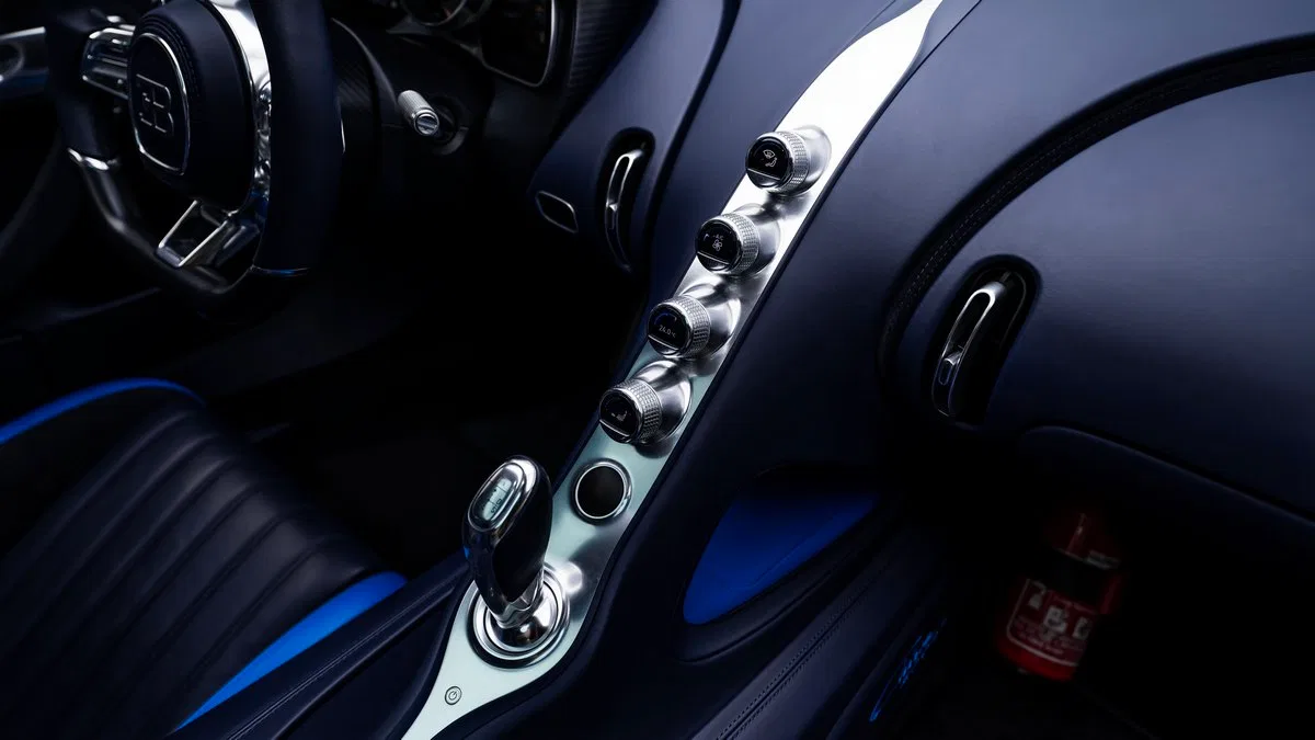 2019 Bugatti Chiron Sport 110 Ans interior, center console, Blue