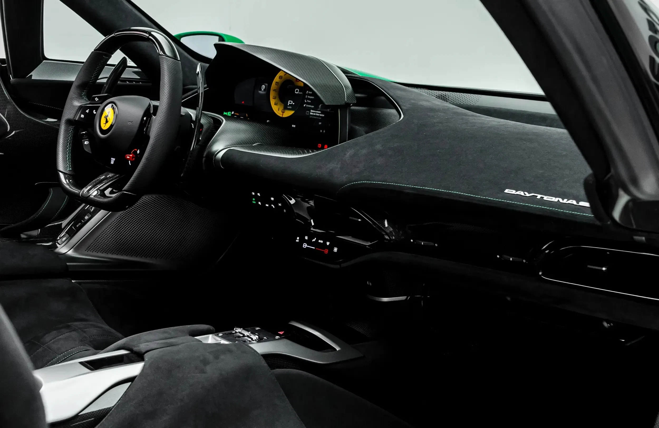 2023 Ferrari Daytona SP3 interior, dashboard, Black leather with carbon fiber accents
