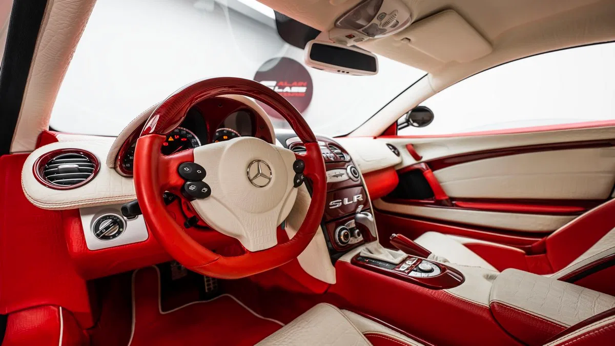 2006 SLR McLaren By Fab Design interior, dashboard, White & Red (Croco-Style Leather)