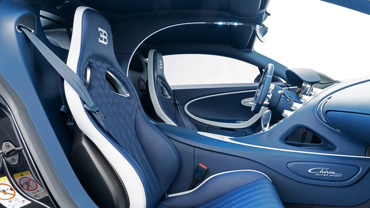 2022 Bugatti Chiron Super Sport interior, Deep Blue