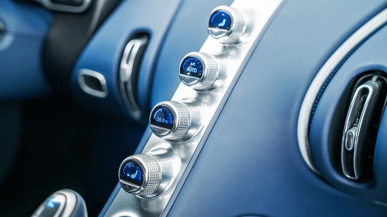 2022 Bugatti Chiron Super Sport interior, center console, Deep Blue