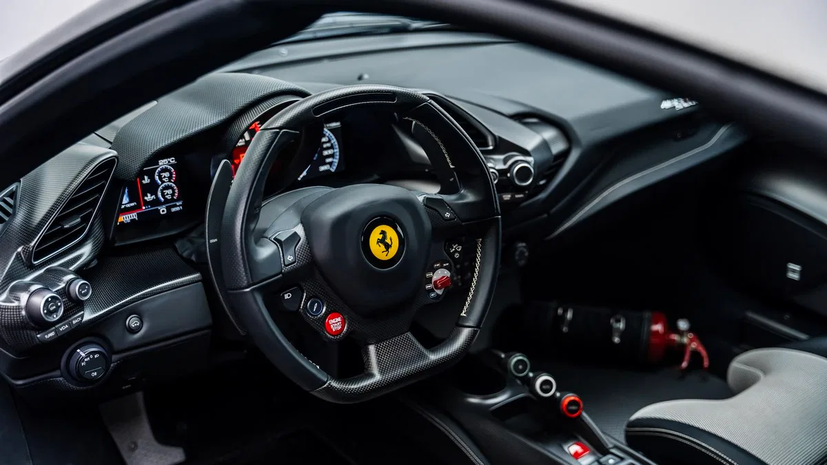 2020 Ferrari 488 Pista Spider interior, dashboard, Black | Grey