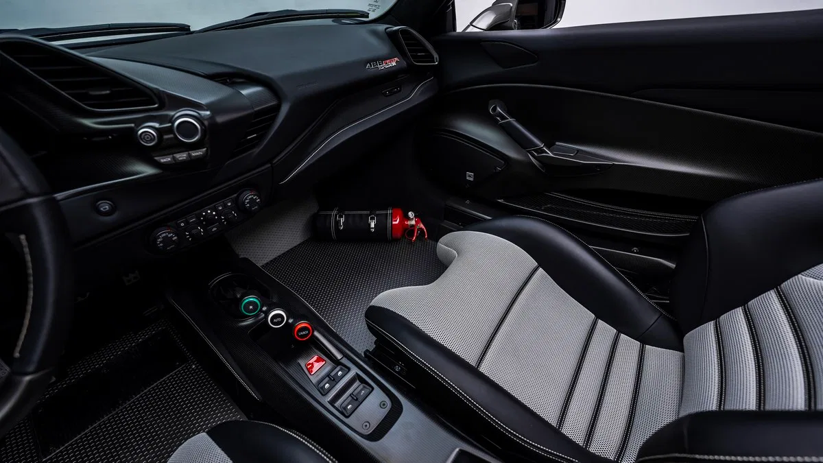 2020 Ferrari 488 Pista Spider interior, center console, Black | Grey