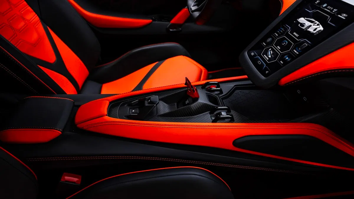 2024 Lamborghini Revuelto interior, center console, Black | Orange