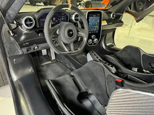 2019 McLaren Senna Can-Am interior, dashboard, Black Alcantara with Orange Stitching