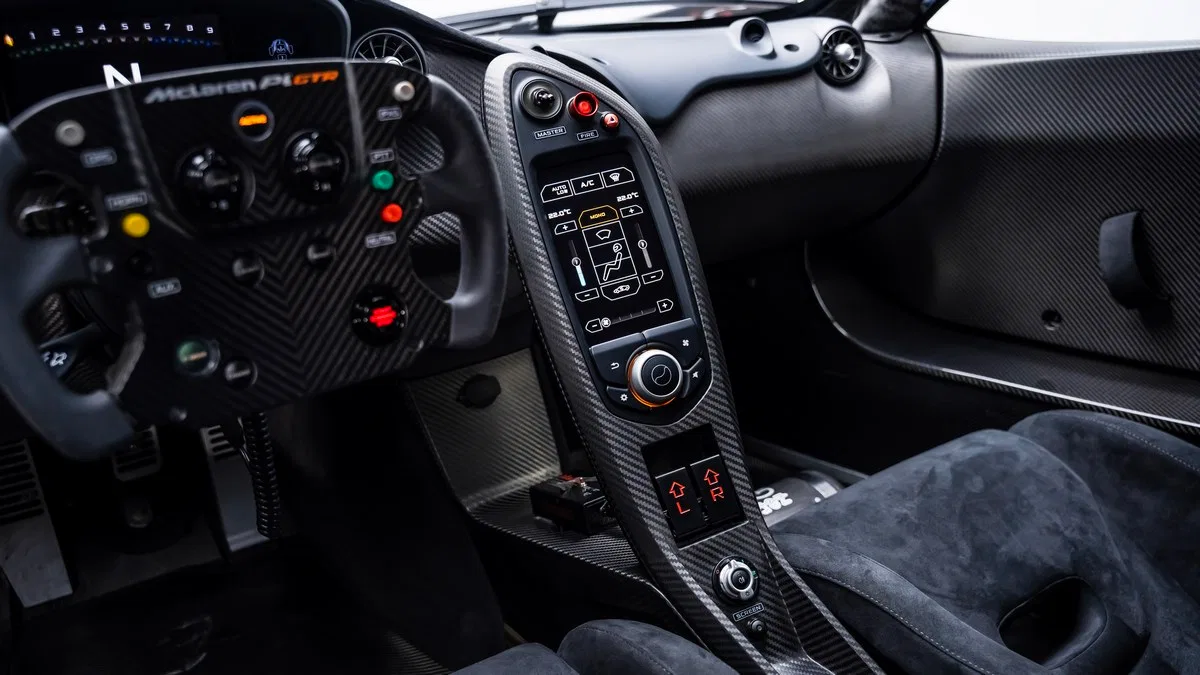 2015 McLaren P1 GTR – Street Legal interior, dashboard, Black Alcantara