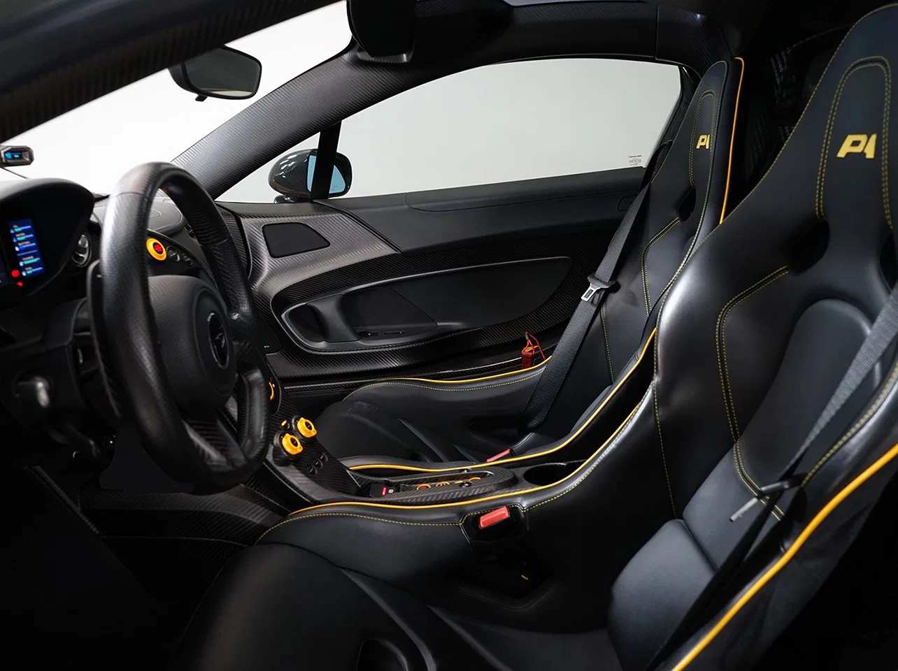 2013 McLaren P1 interior, seats, Black with Yellow inserts