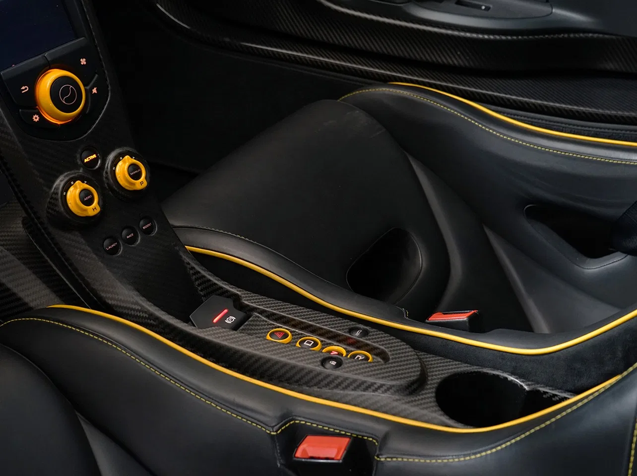 2013 McLaren P1 interior, Black with Yellow inserts