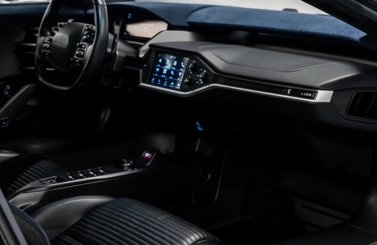 2020 Ford GT interior, Black & Blue Alcantara
