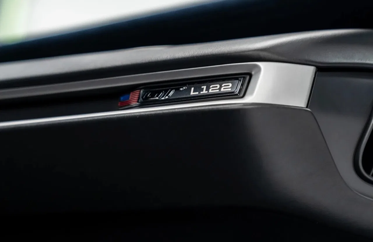 2020 Ford GT interior, door sill, Black & Blue Alcantara