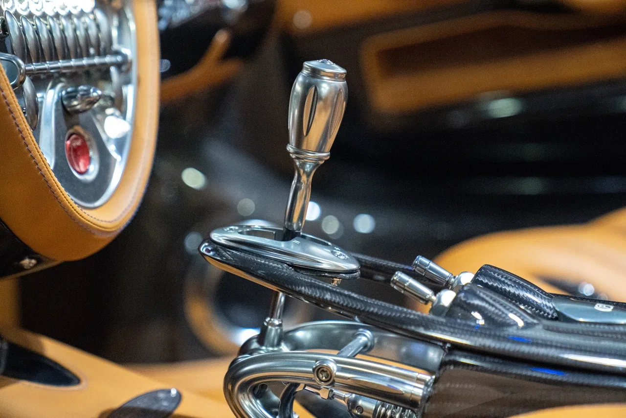 2017 Pagani Huayra Roadster interior, center console, Tan