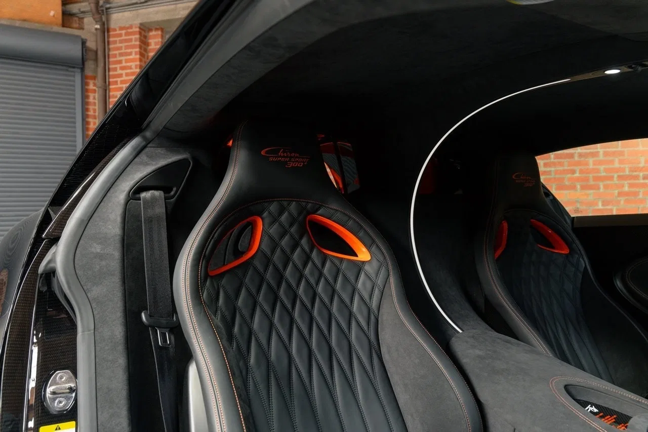 2022 Bugatti Chiron Super Sport 300+ interior, seats, Beluga Black with Jet Orange accents