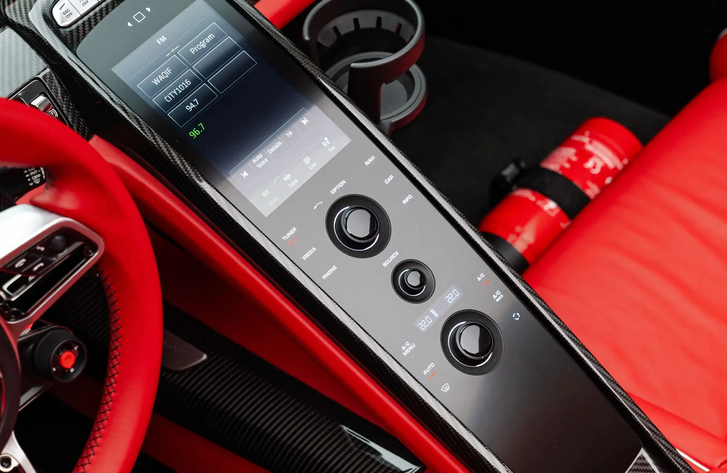 2015 Porsche 918 Spyder Weissach interior, center console, Red
