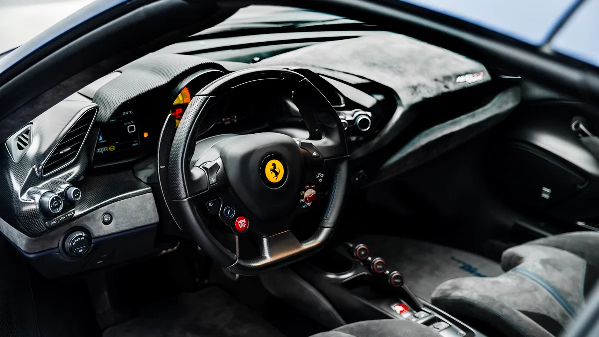 2020 Ferrari 488 Pista Spider interior, Alcantara Charcoal