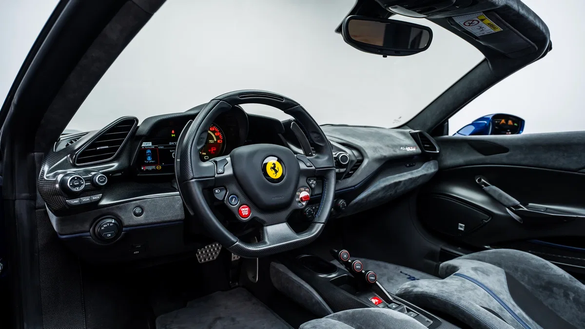 2020 Ferrari 488 Pista Spider interior, dashboard, Alcantara Charcoal