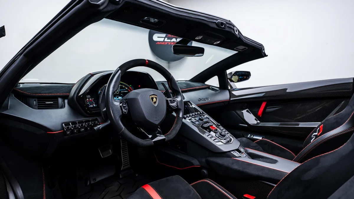 2021 Lamborghini Aventador SVJ Roadster interior, dashboard, Black & Red