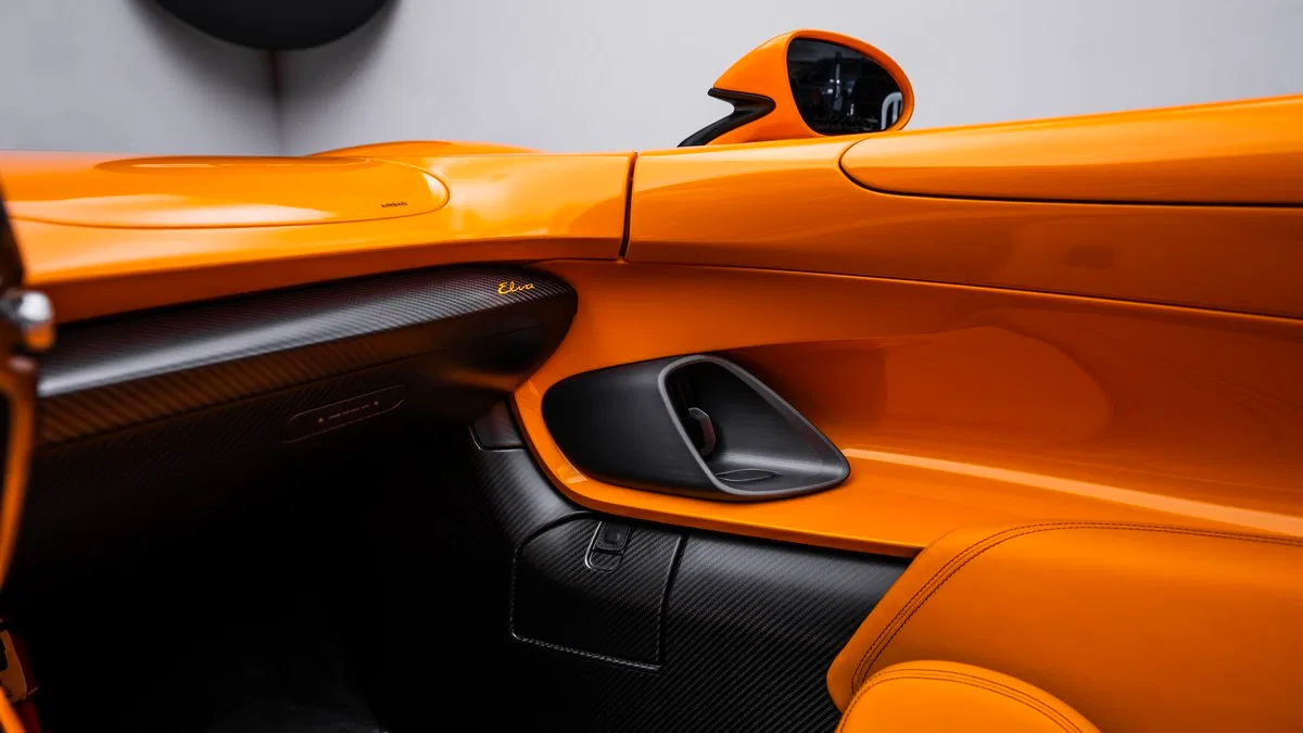 2021 McLaren Elva interior, door panel, Orange