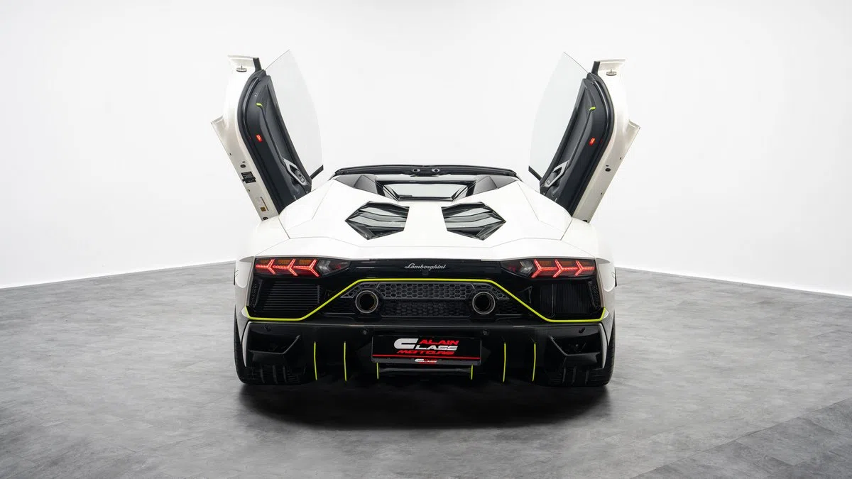 2022 Lamborghini Aventador Ultimae Roadster, rear three-quarter view, White