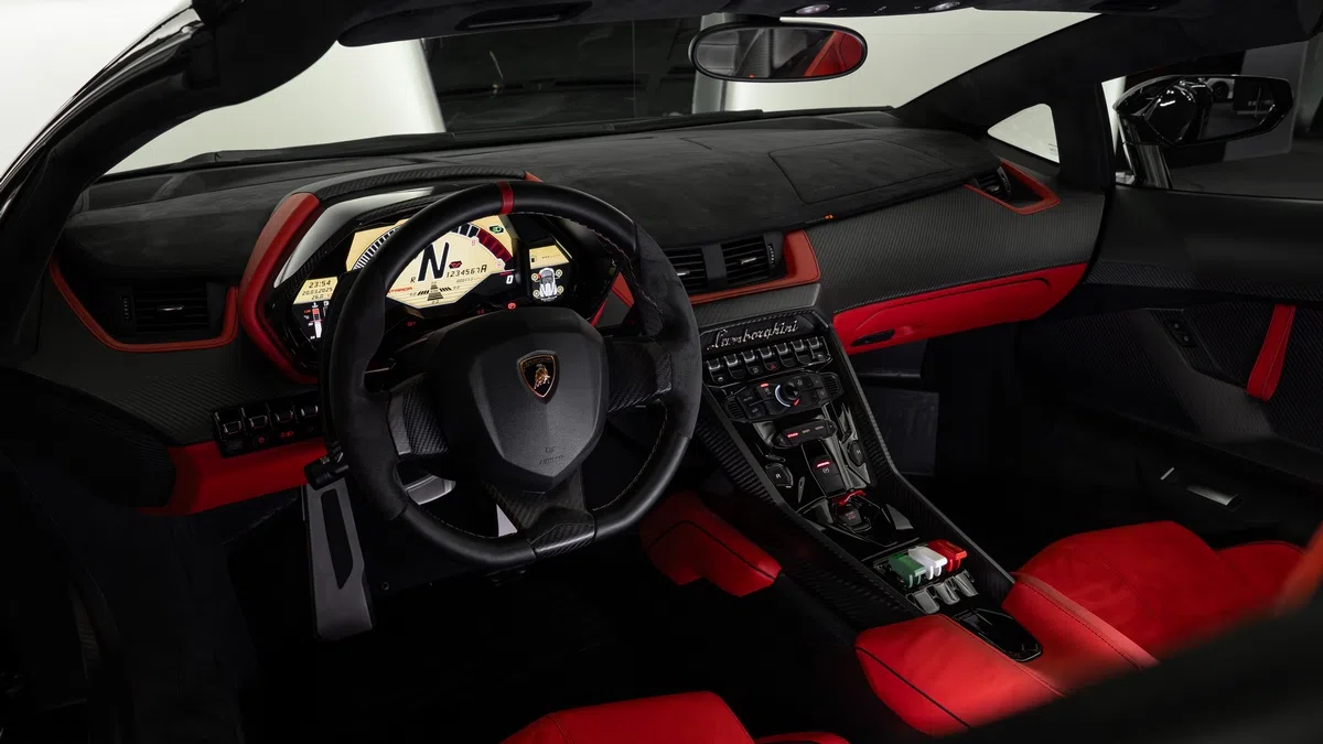 2015 Lamborghini Veneno Roadster interior, dashboard, Red