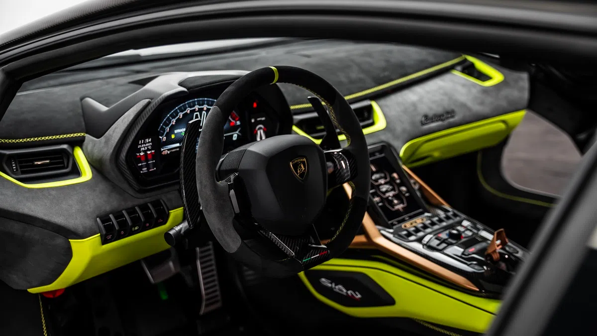 2021 Lamborghini Sián interior, Nero Ade | Verde Scandal