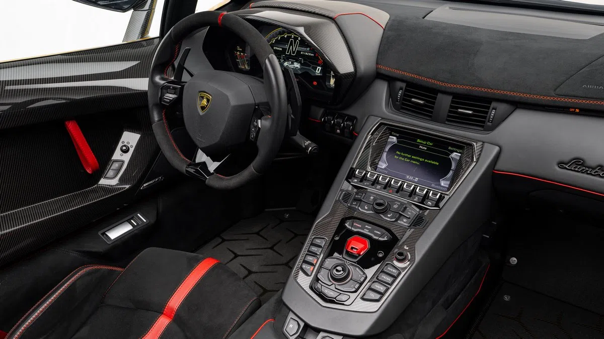 2021 Lamborghini Aventador SVJ Roadster interior, dashboard, Black