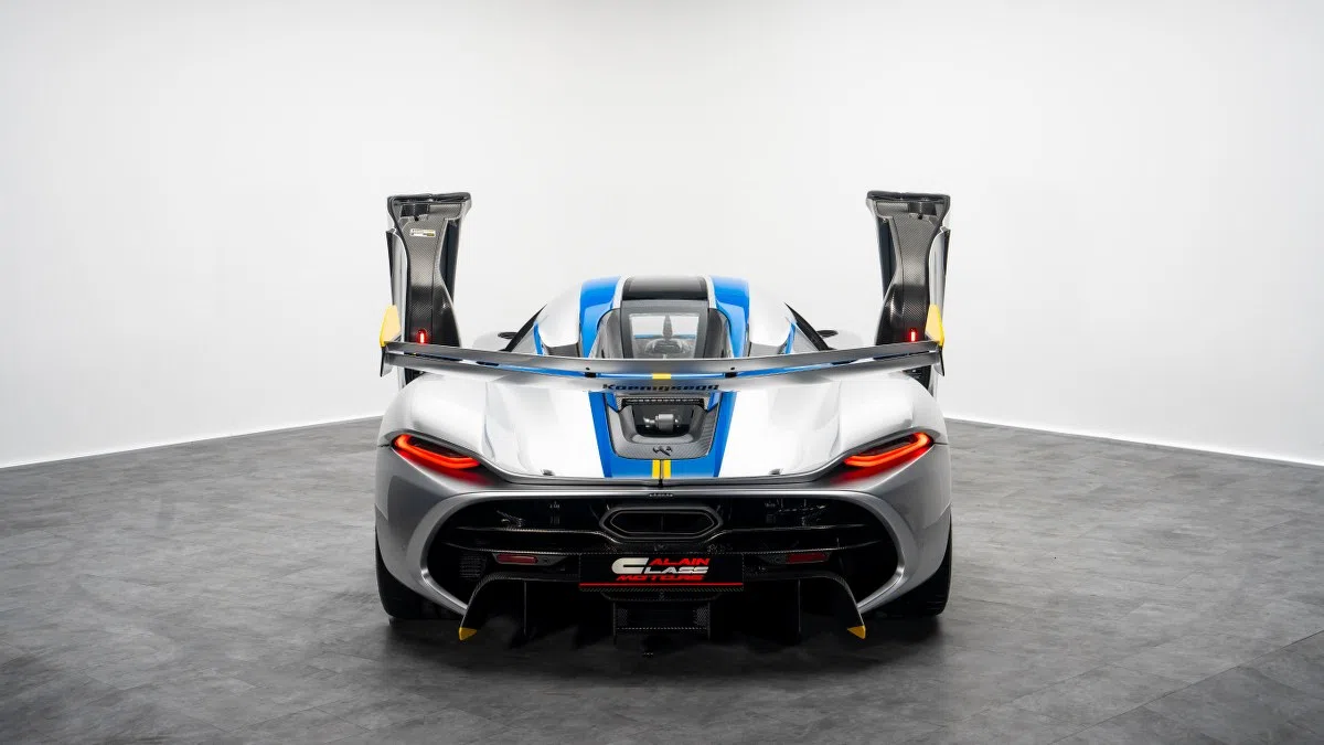 2025 Koenigsegg Jesko Attack, rear three-quarter view, Moon Silver