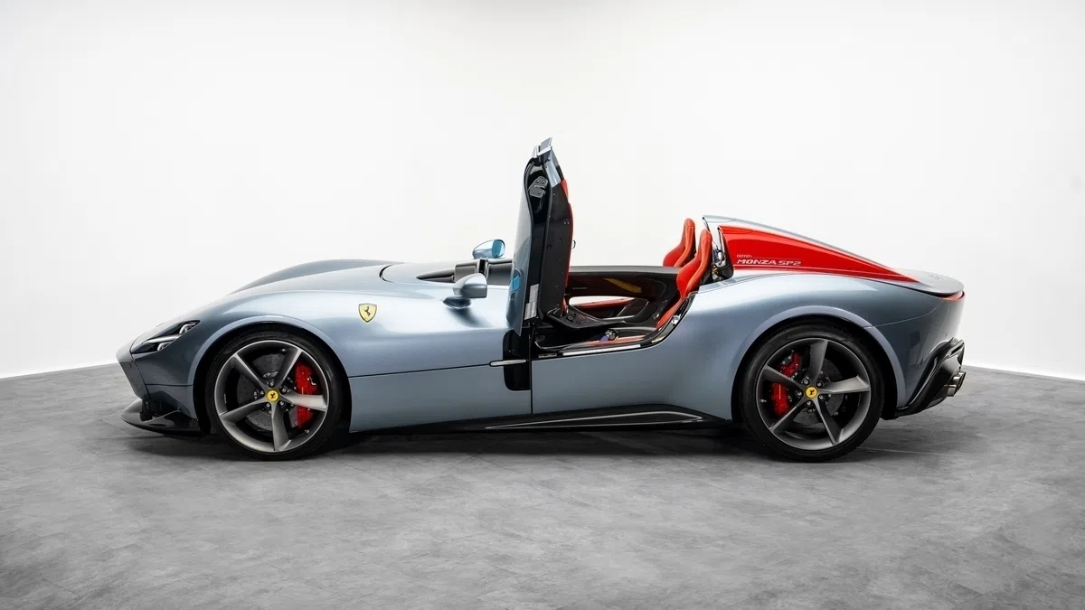2022 Ferrari Monza SP2 for sale, exterior, Grigio Titanio / Rosso Corsa livery