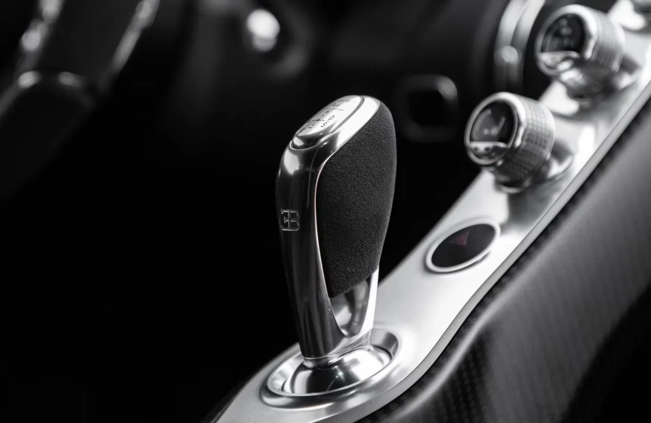 2021 Bugatti Chiron Pur Sport interior, center console, Black finish