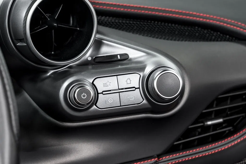 2023 Ferrari F8 Spider interior, center console, Nero
