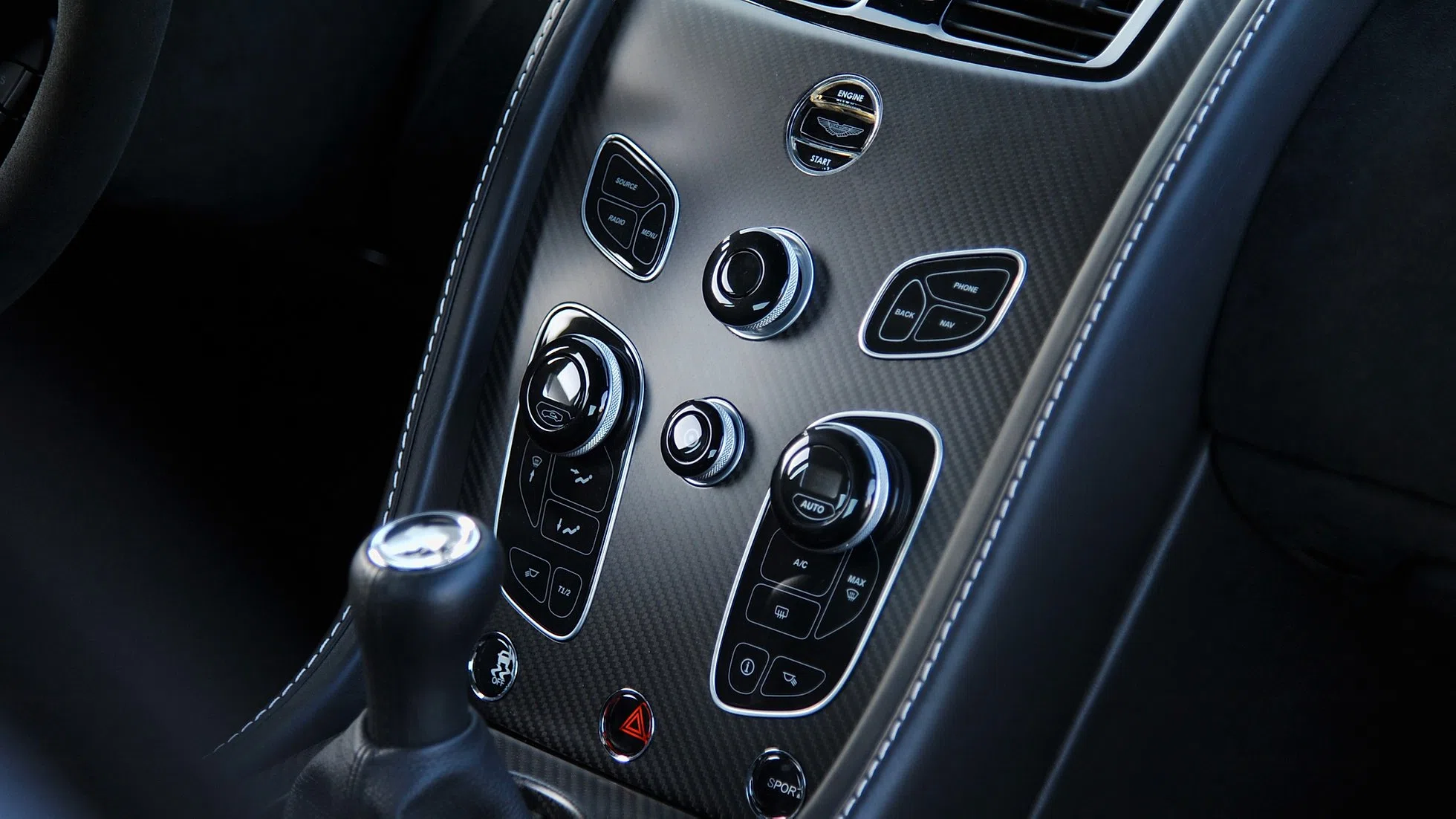 2018 Aston Martin Vantage GT8 - ex.1 of 150 interior, center console, Black alcantara / Leather