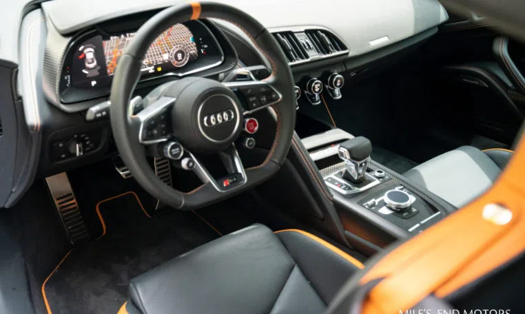 2017 Audi R8 V10 Plus Exclusive interior, dashboard, Black / Orange
