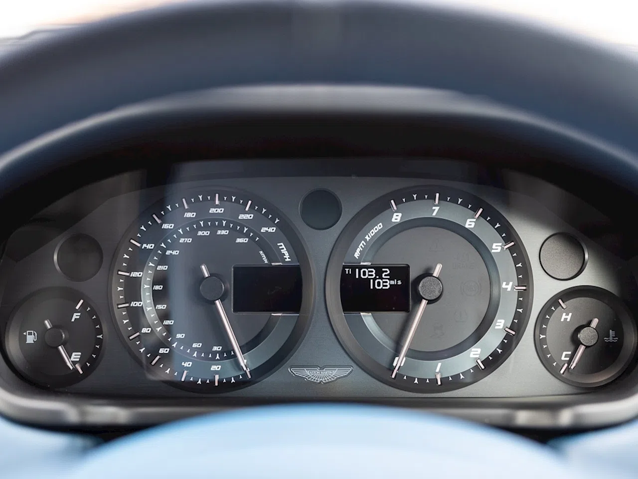 2017 Aston Martin Vanquish Zagato Coupe interior, Ivory/Aurora Blue Leather
