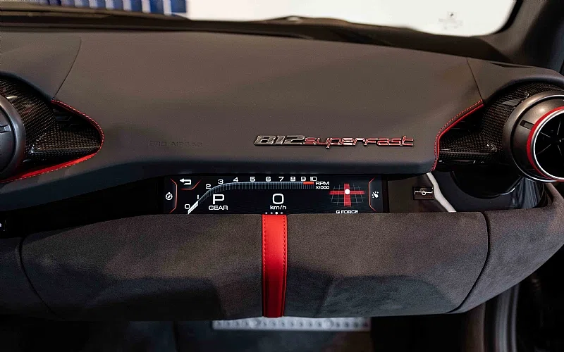 2019 Ferrari 812 Superfast LHD interior, center console, Nero Daytona