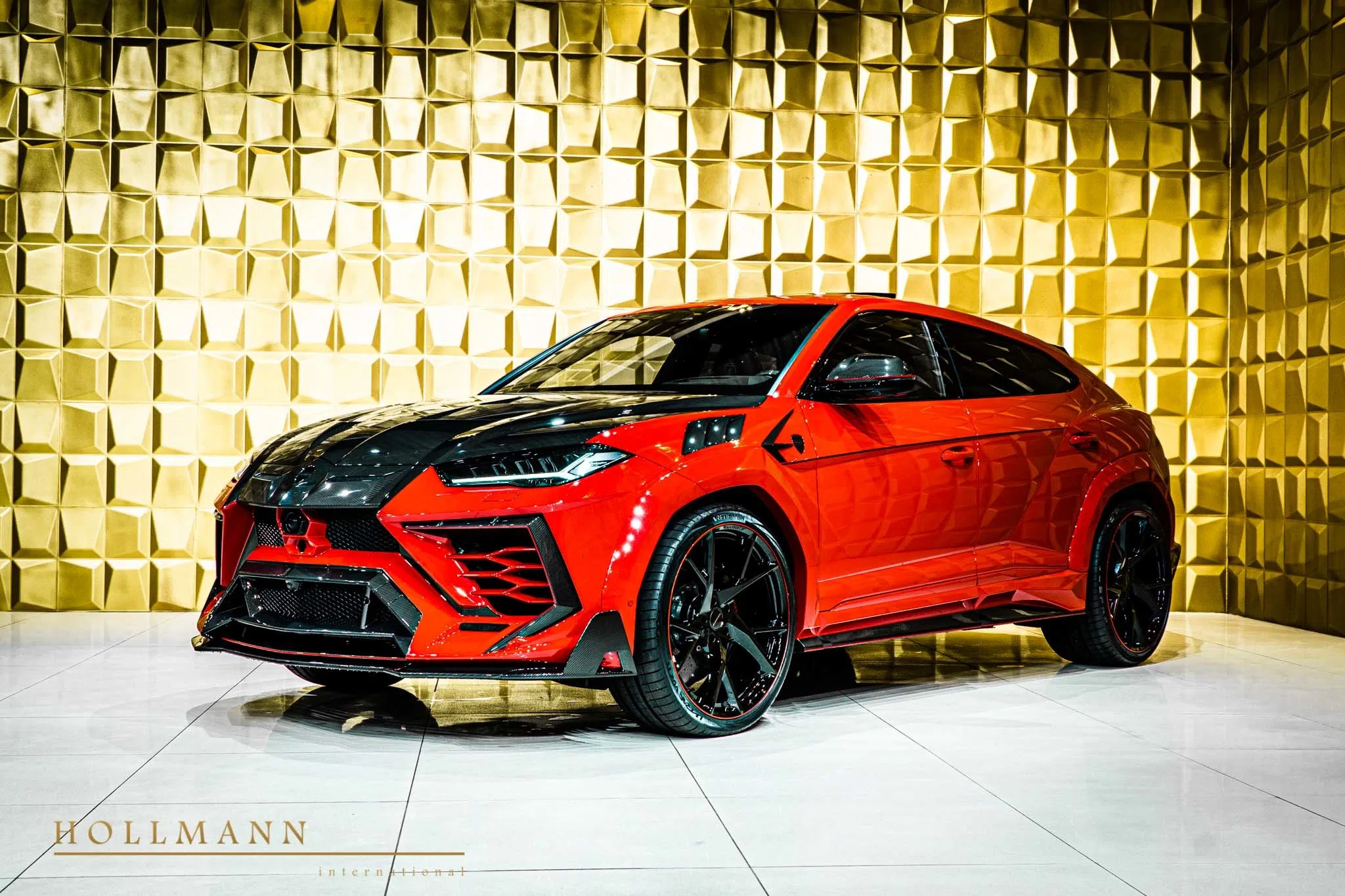 2020 Mansory Urus Venatus for sale, front three-quarter view, Rosso Anteros