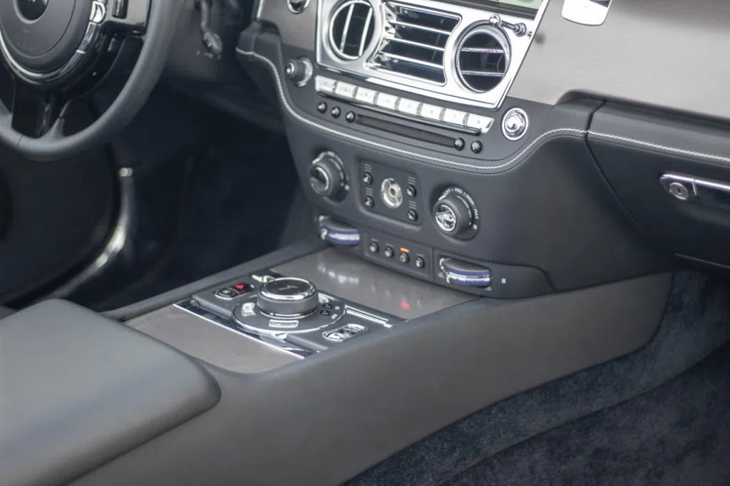 2016 Rolls-Royce Dawn interior, center console, Black Leather
