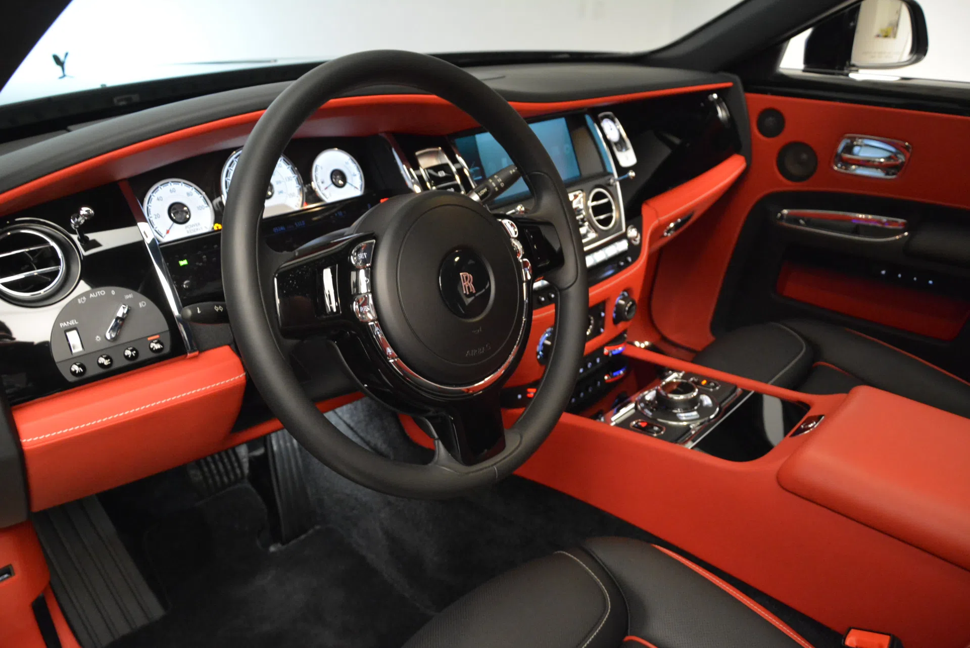 2017 Rolls-Royce Dawn Ghost Badge interior, dashboard, Mugello Red / Black