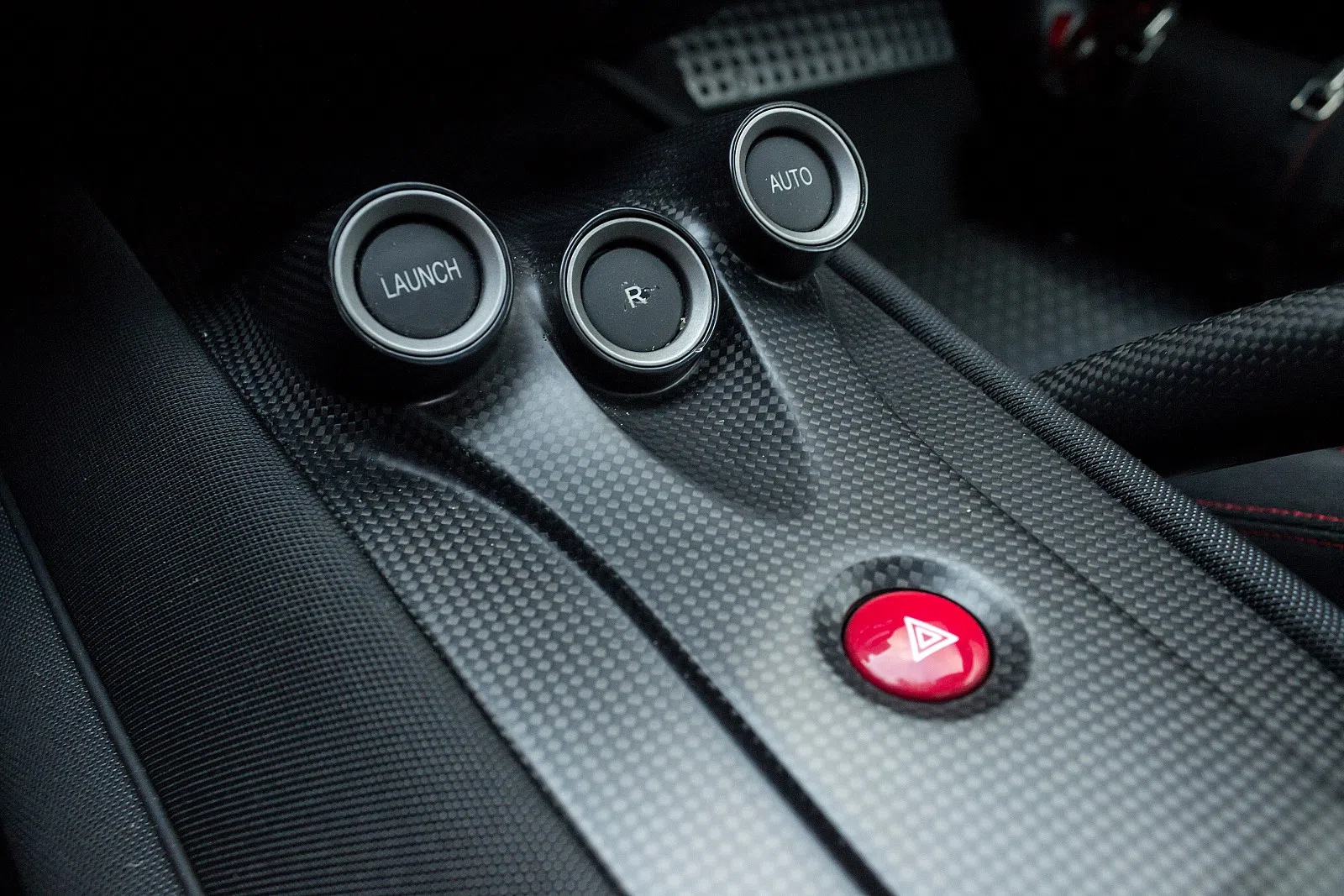 2011 Ferrari 599 GTO interior, center console, Nero & Rosso