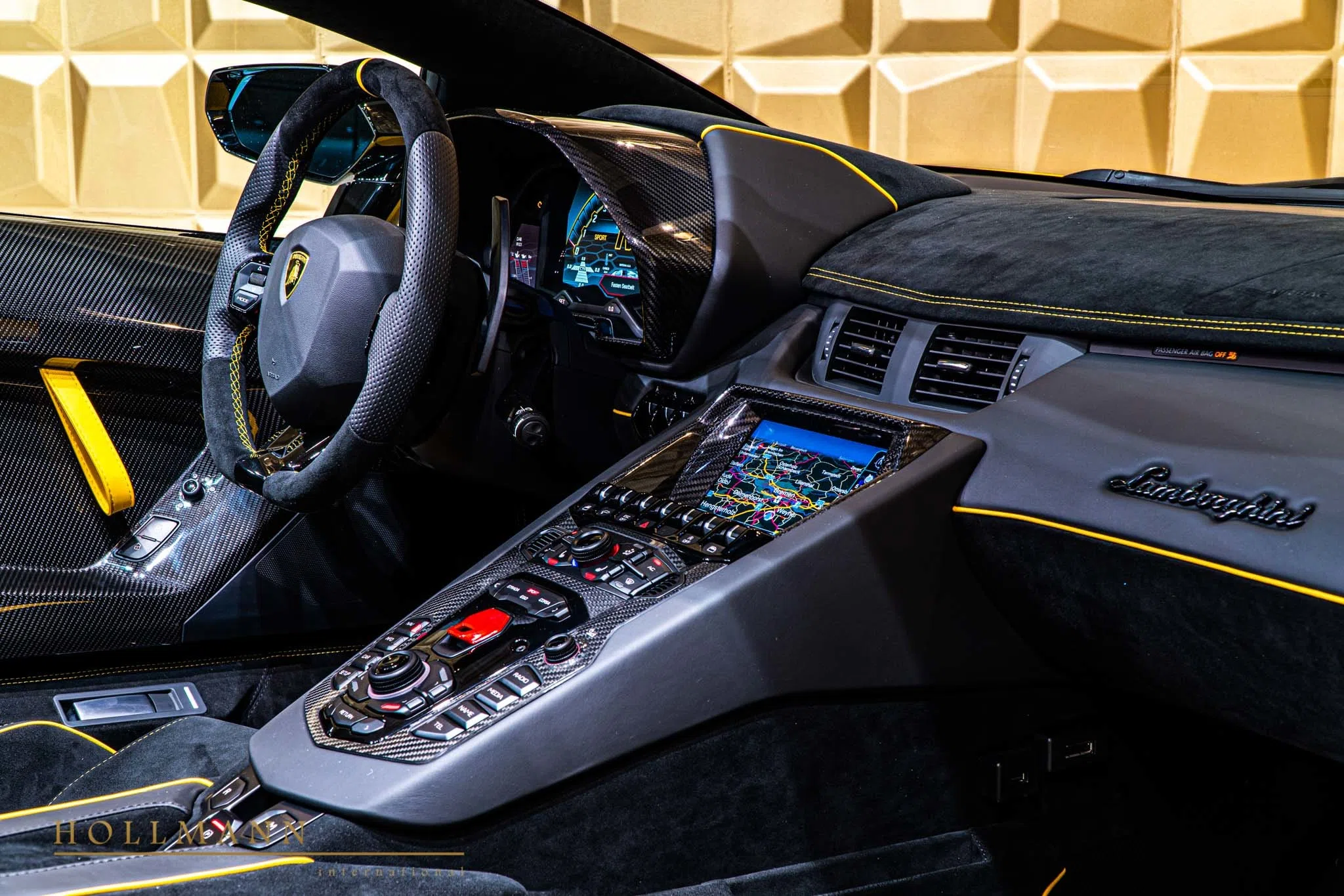 2020 Lamborghini Aventador SVJ Roadster interior, dashboard, Nero Cosmus