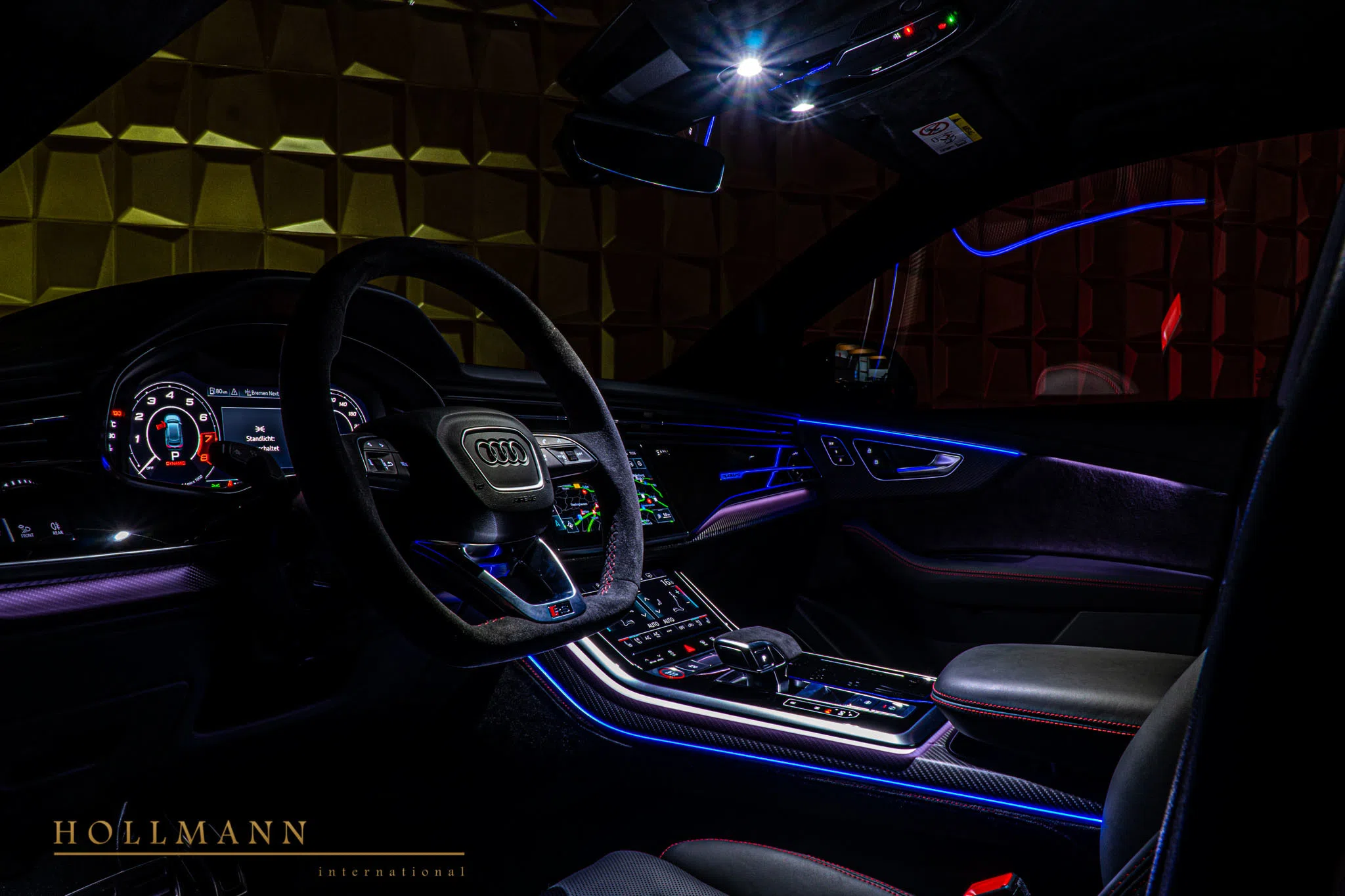 2020 Audi RS Q8 interior, dashboard, Black Leather + Red Stitching