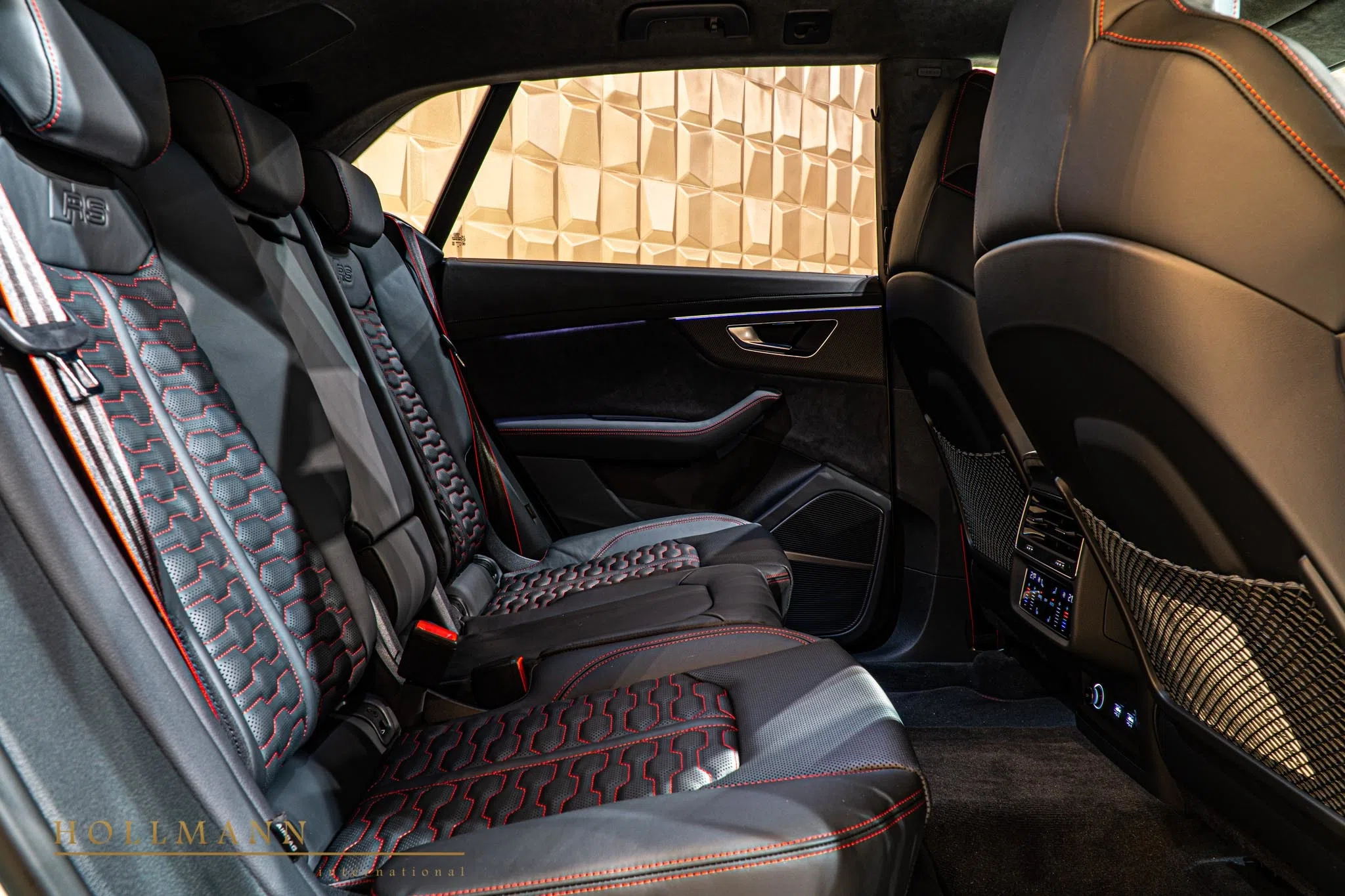 2020 Audi RS Q8 interior, seats, Black Leather + Red Stitching