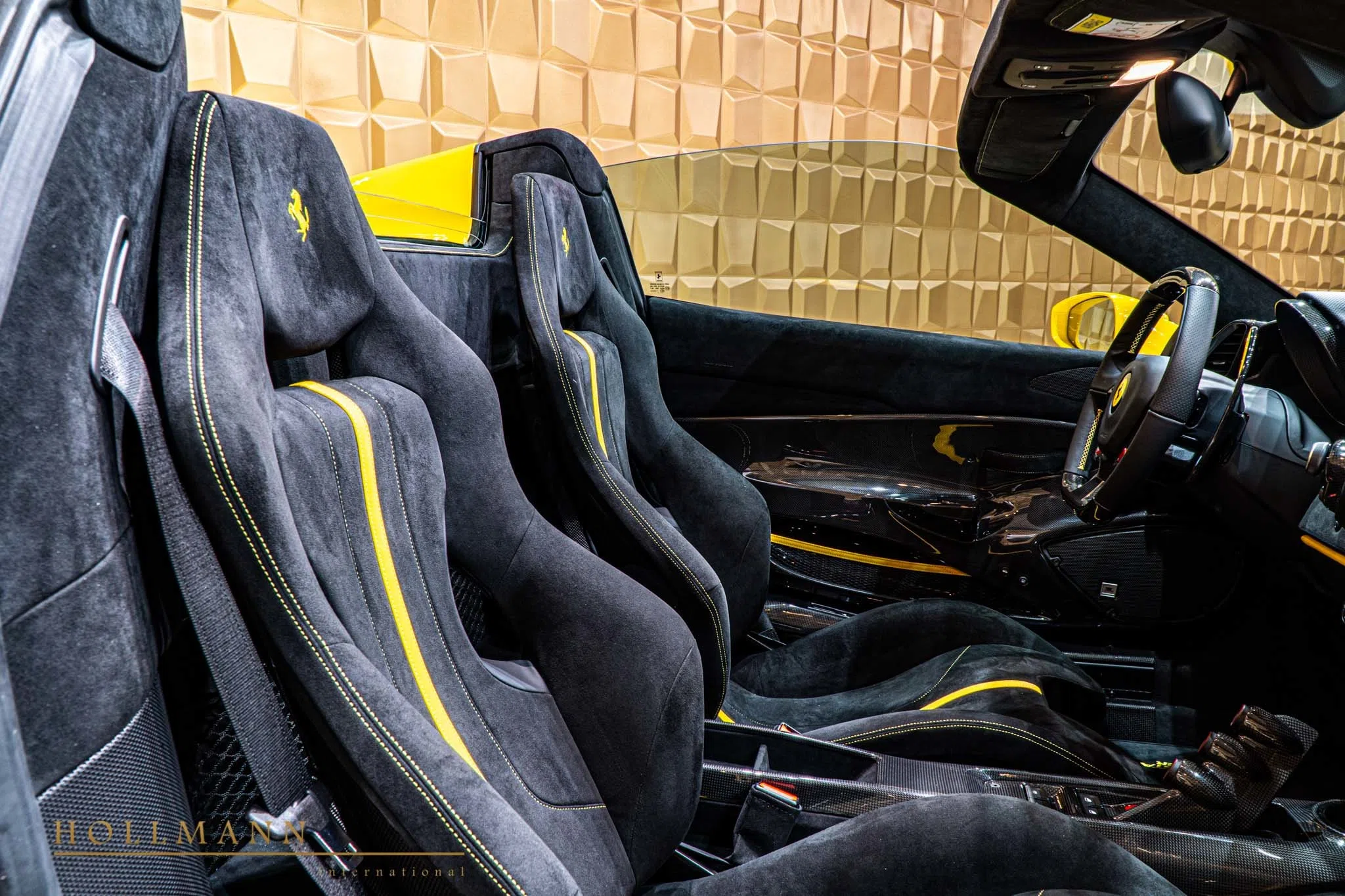 2020 Ferrari 488 Pista Spider interior, seats, Alcantara Nero