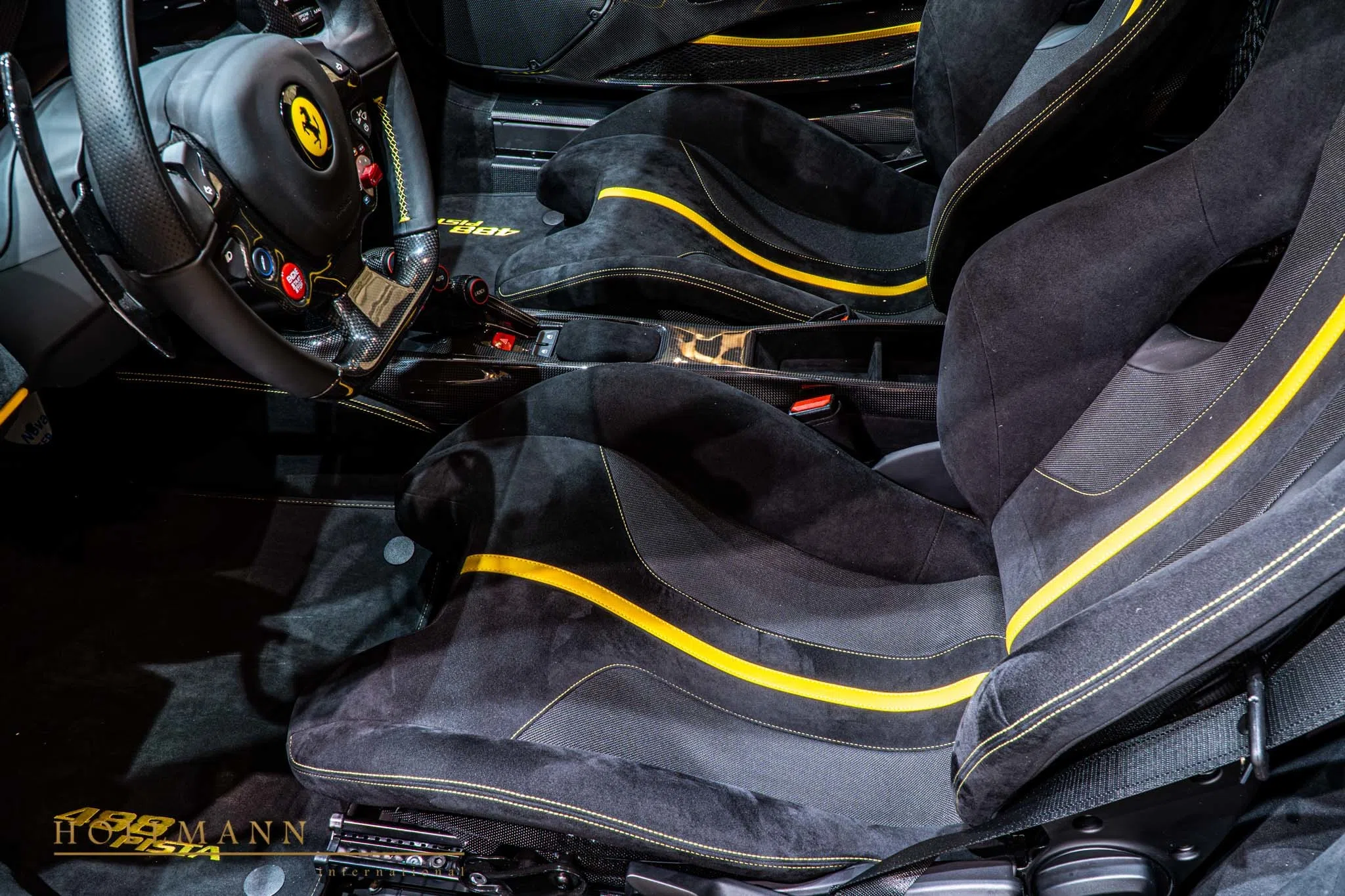2020 Ferrari 488 Pista Spider interior, seats, Alcantara Nero