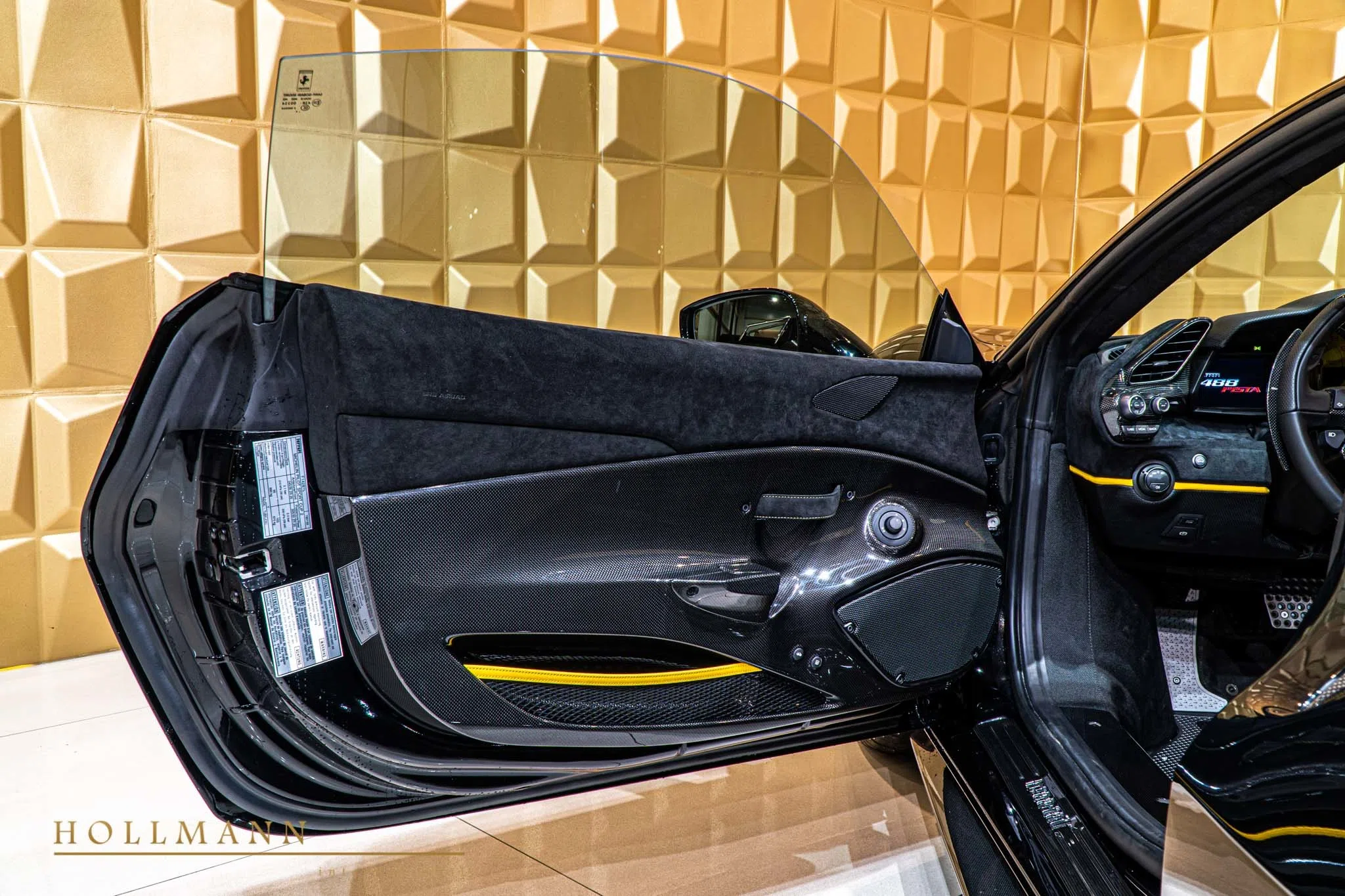 2020 Ferrari 488 Pista Spider interior, door panel, Alcantara Nero