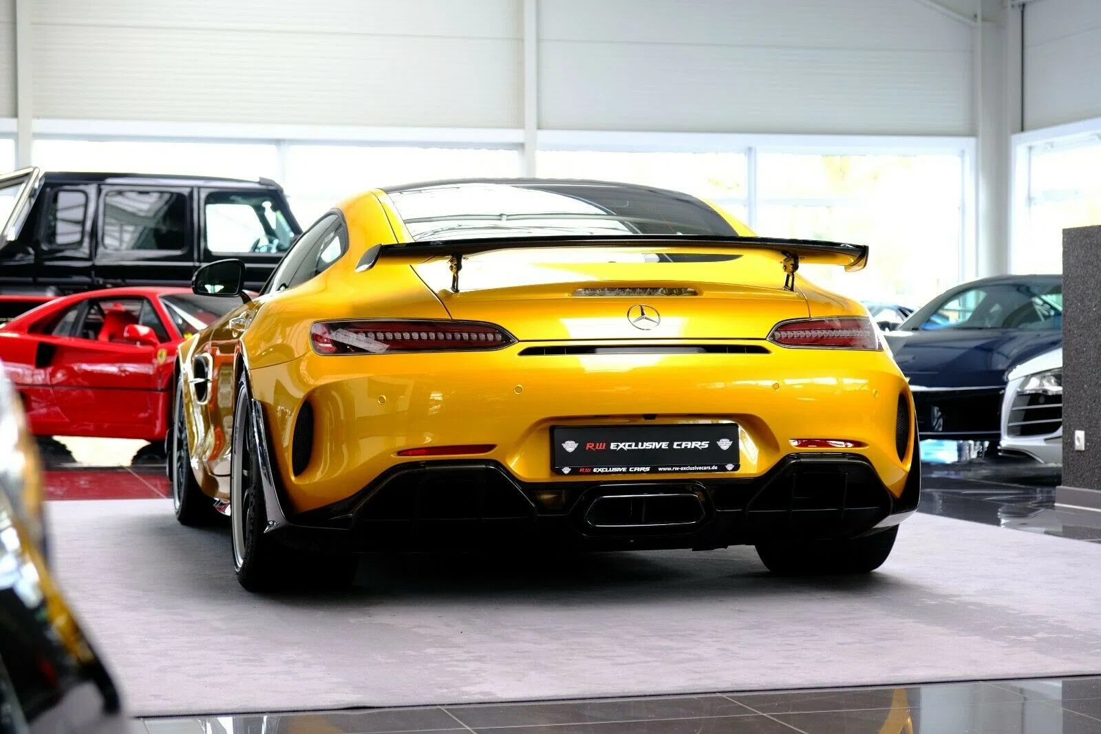 2020 Mercedes-Benz AMG GT R PRO 1 of 750, rear three-quarter view, yellow