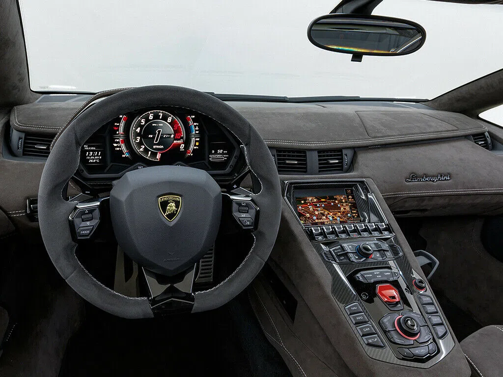 2018 Lamborghini Aventador S LP740-4 Roadster interior, dashboard, Alcantara Dunkelbraun