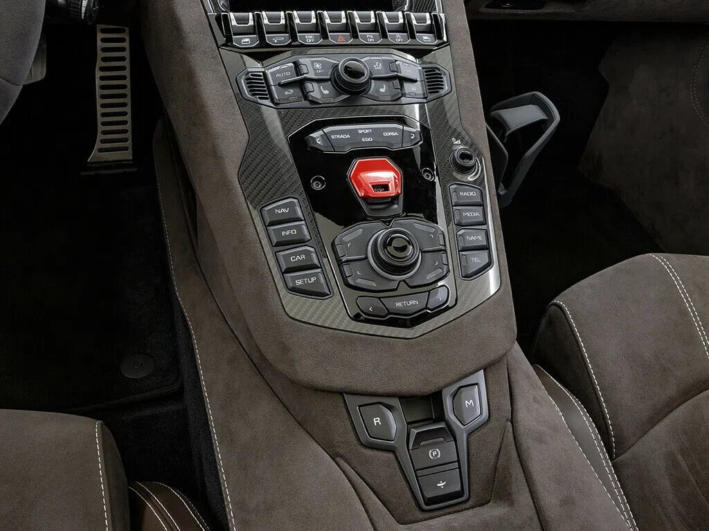 2018 Lamborghini Aventador S LP740-4 Roadster interior, center console, Alcantara Dunkelbraun